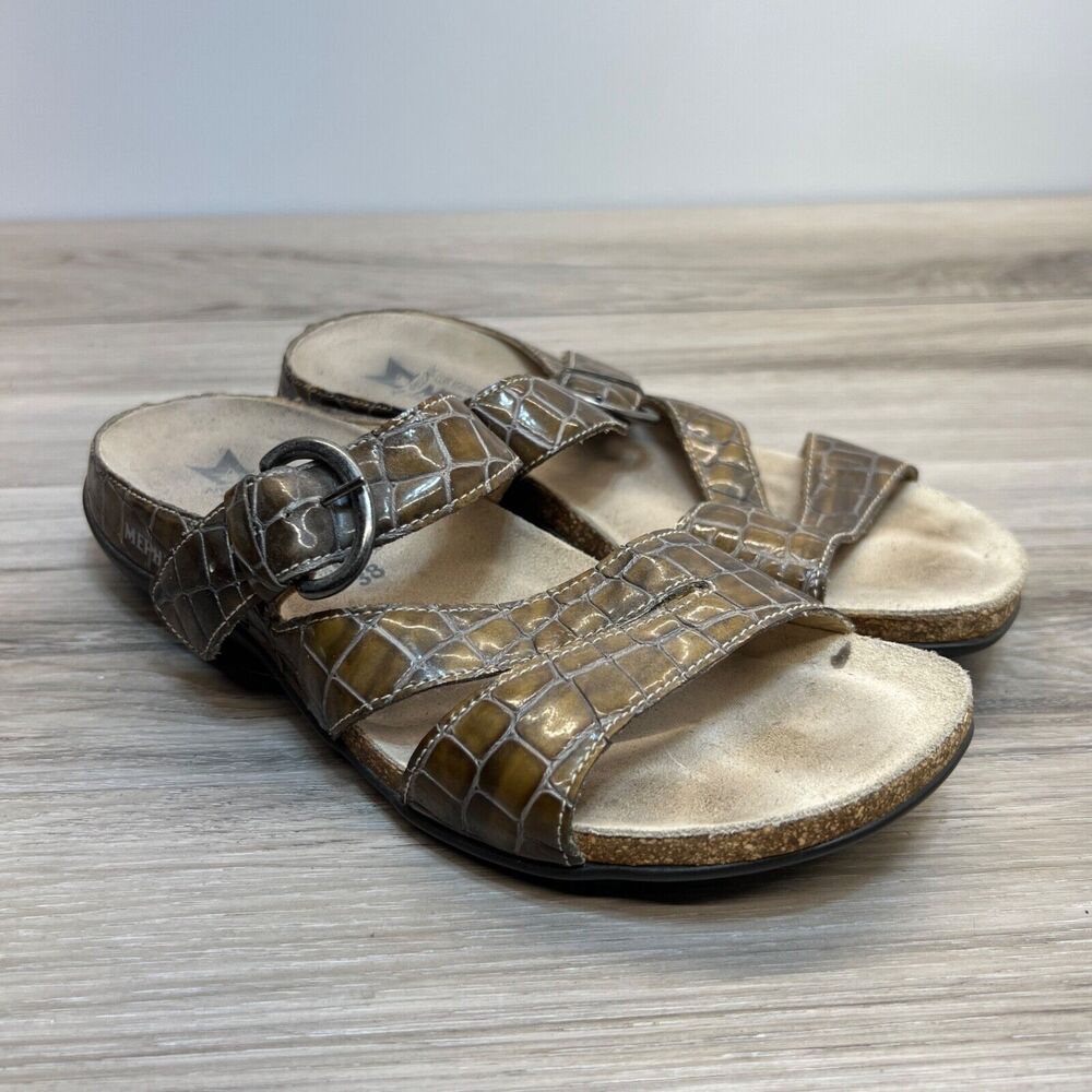 Mephisto Afida Dark Taupe Crocsoft Sandals Air Relax Women Size EU 38 US 8